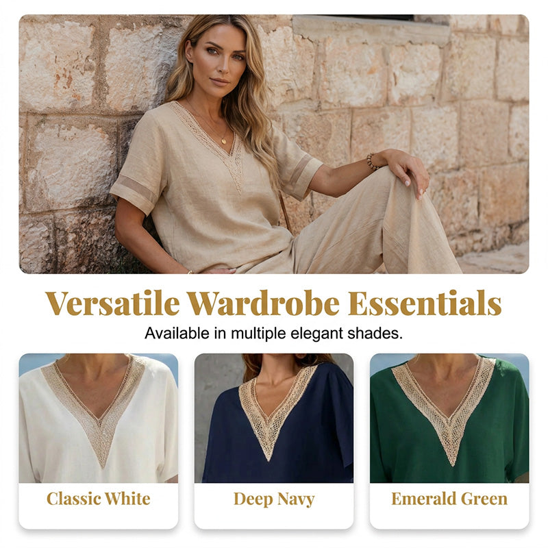 📢📢40% OFF !! ⏰Elegant V-Neck Top & Wide-Leg Pants Set