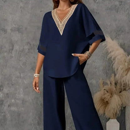 📢📢40% OFF !! ⏰Elegant V-Neck Top & Wide-Leg Pants Set