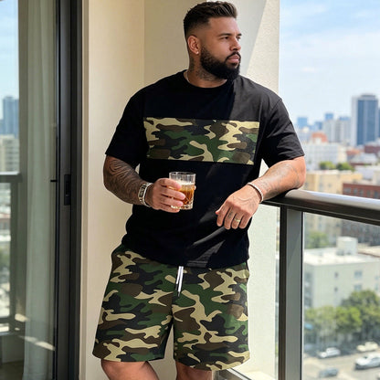 📢📢50% OFF !! ⏰Men's Camouflage Print T-Shirt & Shorts Set