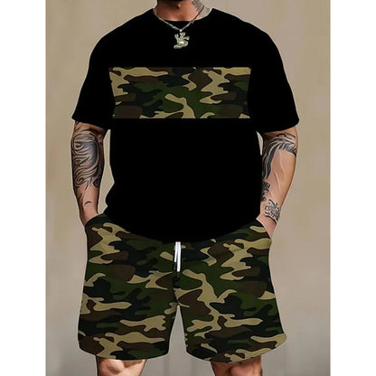 📢📢50% OFF !! ⏰Men's Camouflage Print T-Shirt & Shorts Set