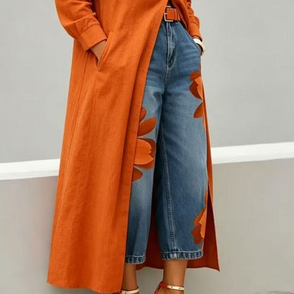 Artistic Flower Wide-Leg Jeans for Women
