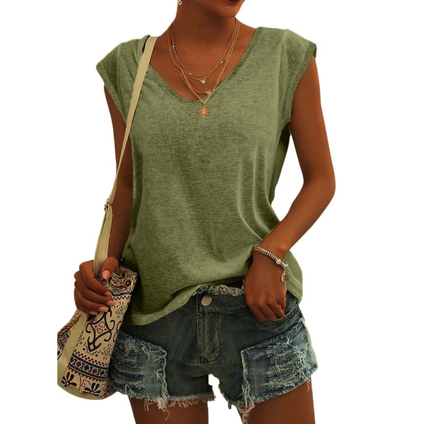 ⏰Women's Casual V-Neck Loose Fit Tank Top