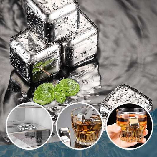 🔘🎁 4/6/8pcs Stainless Steel Ice Cubes – Food Grade 304 Steel, Fast Cooling, Reusable, Gift Box Included. Great for Home Bar, Party or Father’s Day Gift! 🍸🎉💪