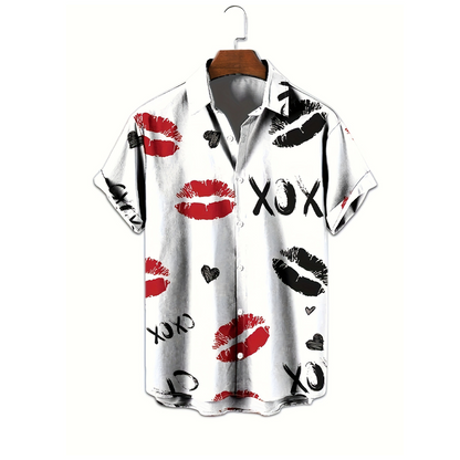 💋 50% OFF! ✨ Men's Kiss Print Button-Up Shirt – Playful, Lightweight, Vibrant 👔