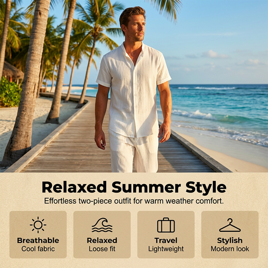 👔 LIMITED-TIME 50% OFF! ✨ Men's Textured 2-Piece Set – Shirt & Pants, Breathable, Coordinated 🧳