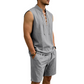 🧵  50% OFF! ✨ Men's Linen Sleeveless Set – Top & Shorts, Lace-Up, 7 Colors ☀️