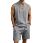 🧵  50% OFF! ✨ Men's Linen Sleeveless Set – Top & Shorts, Lace-Up, 7 Colors ☀️