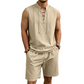 🧵  50% OFF! ✨ Men's Linen Sleeveless Set – Top & Shorts, Lace-Up, 7 Colors ☀️