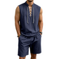 🧵  50% OFF! ✨ Men's Linen Sleeveless Set – Top & Shorts, Lace-Up, 7 Colors ☀️