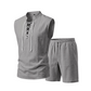 🧵  50% OFF! ✨ Men's Linen Sleeveless Set – Top & Shorts, Lace-Up, 7 Colors ☀️