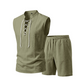 🧵  50% OFF! ✨ Men's Linen Sleeveless Set – Top & Shorts, Lace-Up, 7 Colors ☀️