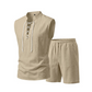 🧵  50% OFF! ✨ Men's Linen Sleeveless Set – Top & Shorts, Lace-Up, 7 Colors ☀️