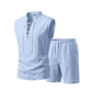 🧵  50% OFF! ✨ Men's Linen Sleeveless Set – Top & Shorts, Lace-Up, 7 Colors ☀️
