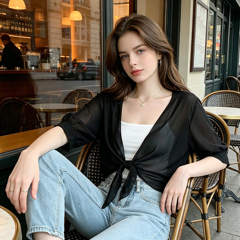 🎁2026 New Arrivals 50% OFF⏰Women's Chiffon Tie-Front Top – Summer Layering Essential 🍃