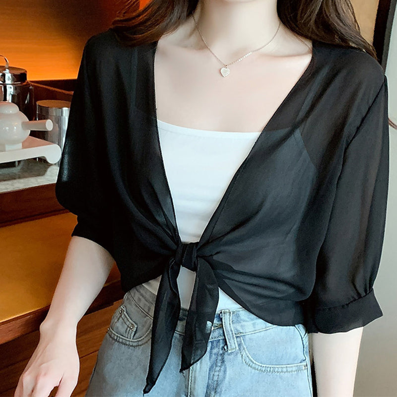 🎁2026 New Arrivals 50% OFF⏰Women's Chiffon Tie-Front Top – Summer Layering Essential 🍃