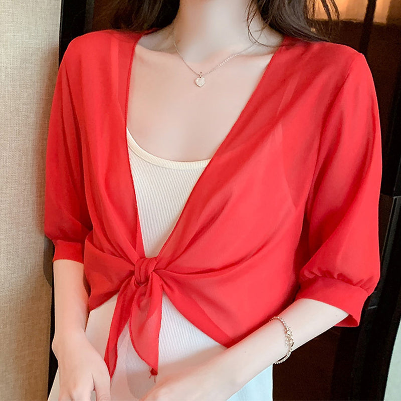 🎁2026 New Arrivals 50% OFF⏰Women's Chiffon Tie-Front Top – Summer Layering Essential 🍃