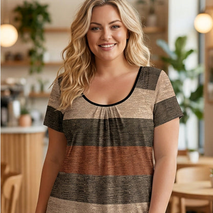 Women's Plus Size Pleated Color Block T-Shirt
