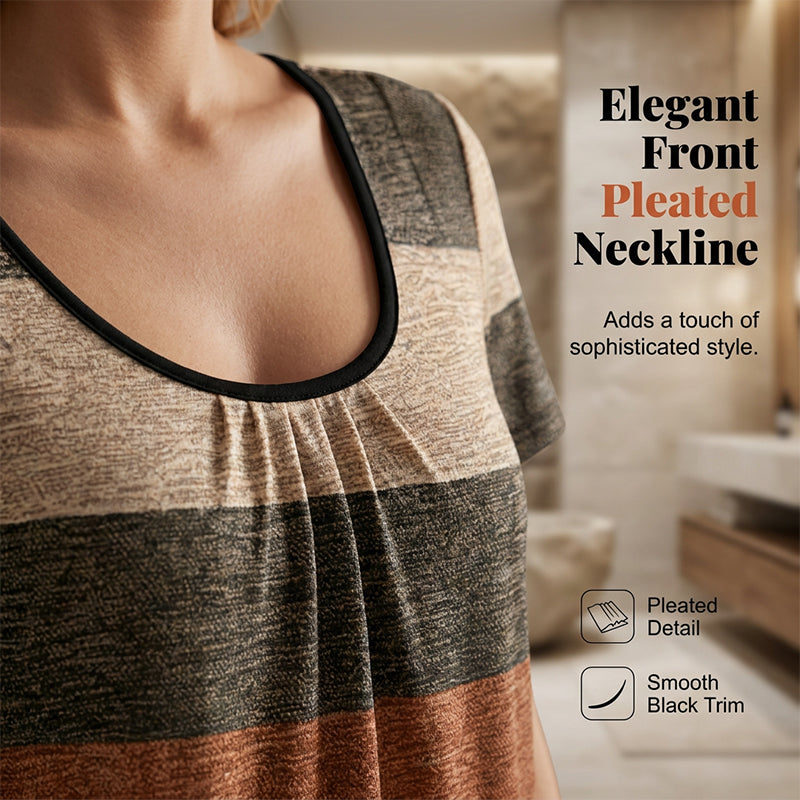 Women's Plus Size Pleated Color Block T-Shirt