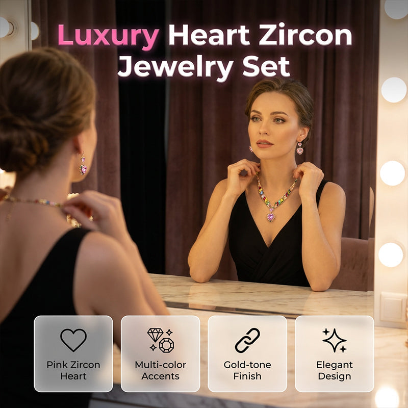 💎 50% OFF! ✨ Sparkling Heart Jewelry Set – Necklace & Earrings, Elegant, Lightweight 💖