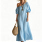 ⏰ 50% OFF✨Women's One-Shoulder Puff Sleeve Maxi Dress