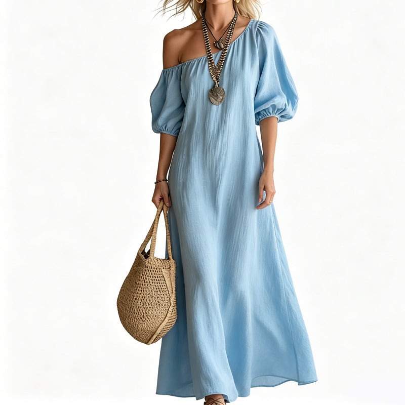 ⏰ 50% OFF✨Women's One-Shoulder Puff Sleeve Maxi Dress