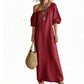 ⏰ 50% OFF✨Women's One-Shoulder Puff Sleeve Maxi Dress