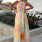 🎨 50% OFF! ✨ Watercolor Halter Maxi Dress – Backless, A-Line, Dreamy 🌟