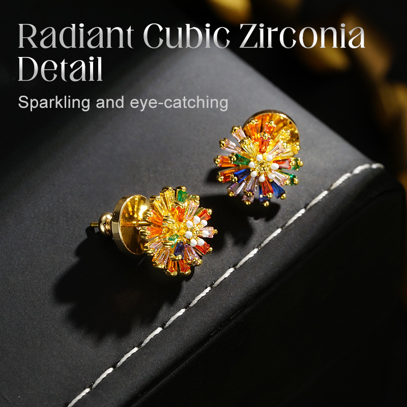 🎉 50% OFF!🎁 Colorful Firework Stud Earrings – Cubic Zirconia, 18K Plated, Festive 🎆