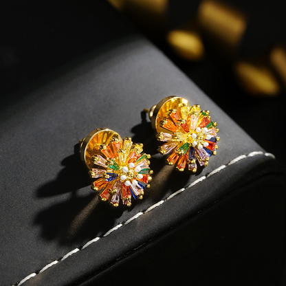 🎉 50% OFF!🎁 Colorful Firework Stud Earrings – Cubic Zirconia, 18K Plated, Festive 🎆