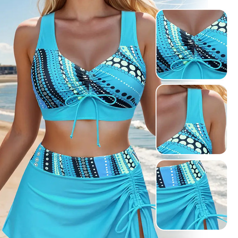 👙 50% OFF🌊Women's V-Neck Drawstring Printed Three-Piece Swimsuit