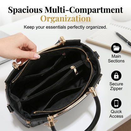 🔥50% off👜Women's V-Stitched Satchel – Gold Hardware, Multi-Compartment, Top-Handle 🌸
