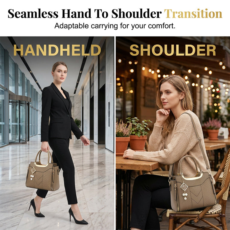 🔥50% off👜Women's V-Stitched Satchel – Gold Hardware, Multi-Compartment, Top-Handle 🌸