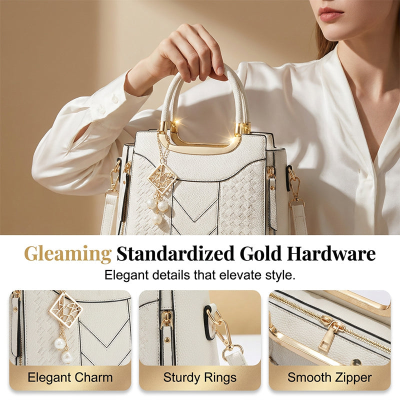 🔥50% off👜Women's V-Stitched Satchel – Gold Hardware, Multi-Compartment, Top-Handle 🌸