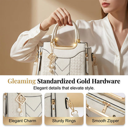 🔥50% off👜Women's V-Stitched Satchel – Gold Hardware, Multi-Compartment, Top-Handle 🌸