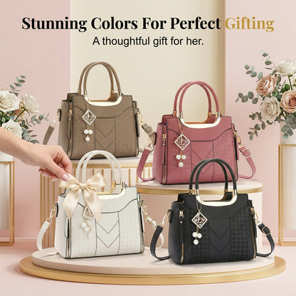 🔥50% off👜Women's V-Stitched Satchel – Gold Hardware, Multi-Compartment, Top-Handle 🌸