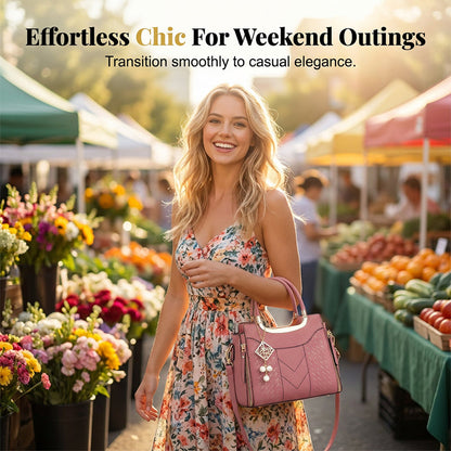 🔥50% off👜Women's V-Stitched Satchel – Gold Hardware, Multi-Compartment, Top-Handle 🌸