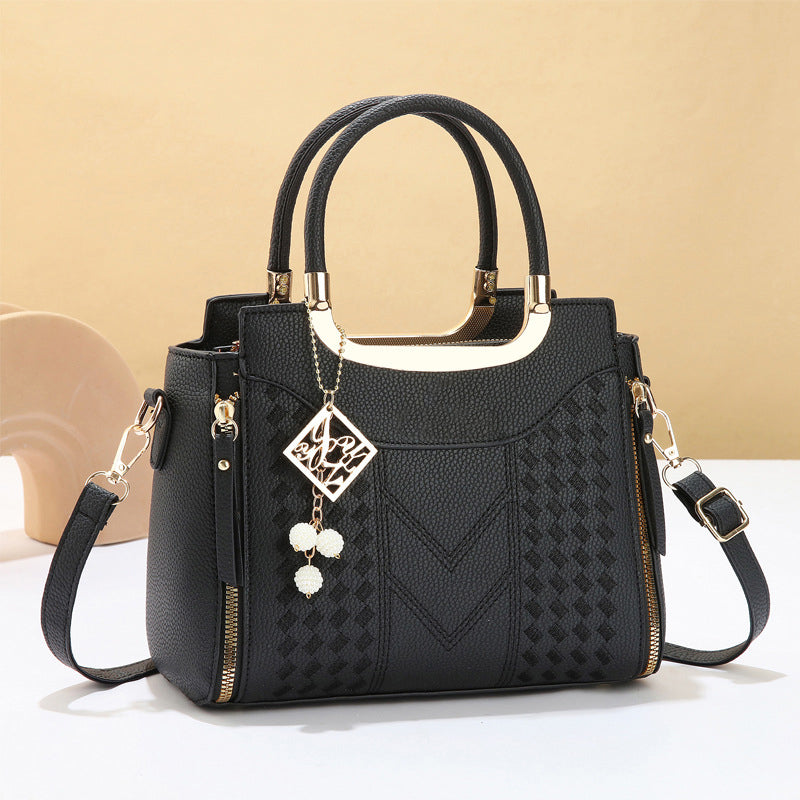 🔥50% off👜Women's V-Stitched Satchel – Gold Hardware, Multi-Compartment, Top-Handle 🌸