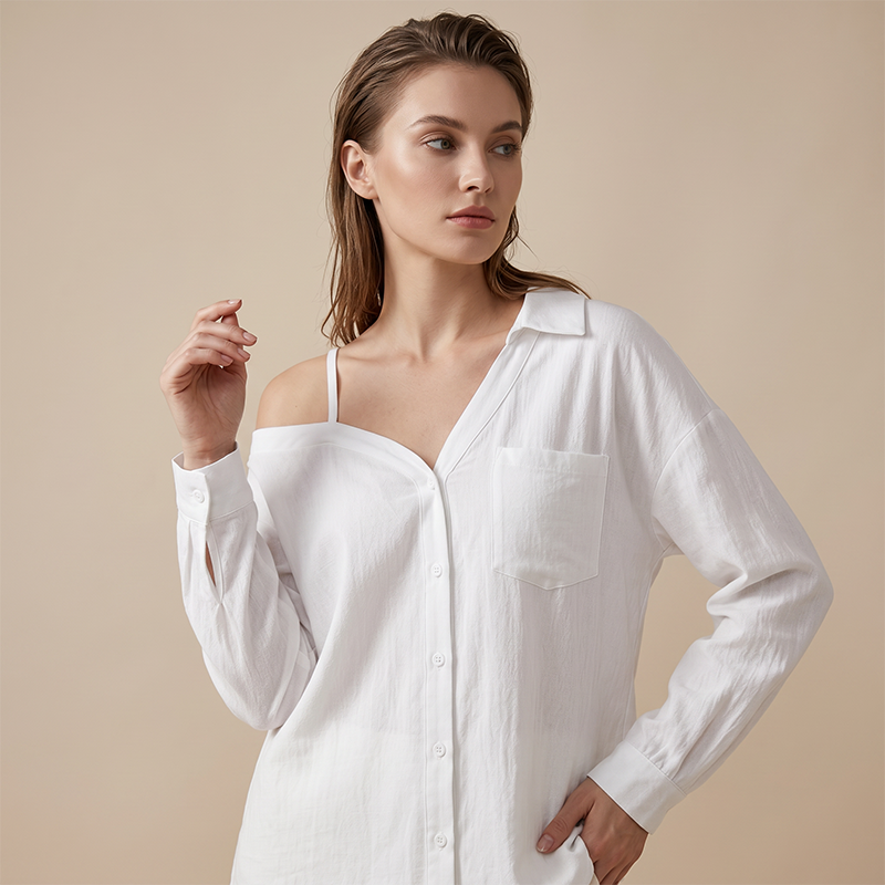 👚 50% OFF NOW! 🔥 Off-Shoulder Button-Up Top – Crinkle texture & relaxed fit – 5 colours, sizes S-XL – perfect for summer, beach or casual chic 🌊