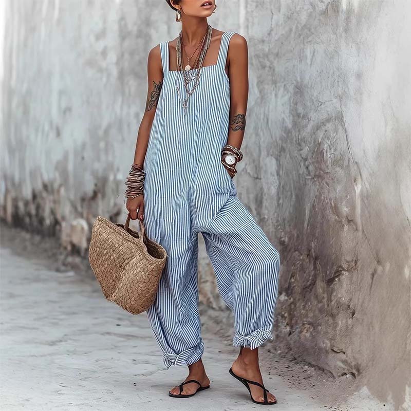 👗 50% OFF NOW! 🌊 Women's Casual Striped Spaghetti Strap Jumpsuit ✨