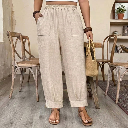 👖 50% OFF! ✨ Women's Cuffed Ankle Pants – Elastic Waist, Relaxed Fit, Patch Pockets 🌿