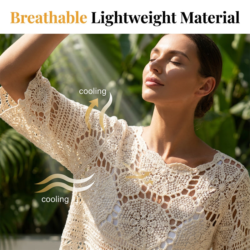 👚🌸 Bohemian Crochet Top – Hollow-Out + Fringe Hem | Breathable Cotton | Festival Ready 🎶✌️