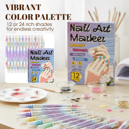 ✍️💖 Dual-Tip Nail Art Pen Set – Draw Like a Pro | Waterproof & Quick Dry 💧💨 | 12+ Colors 🌈