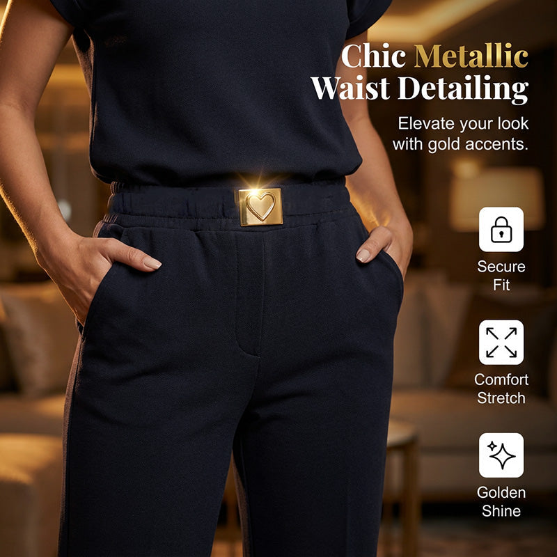 👗 50% OFF! 💥 Women's Casual Top & Pants 2-Piece Set – Chic, Wide-Leg, Gold Accents ✨