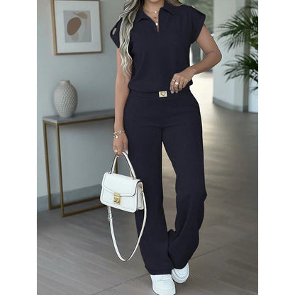 👗 50% OFF! 💥 Women's Casual Top & Pants 2-Piece Set – Chic, Wide-Leg, Gold Accents ✨