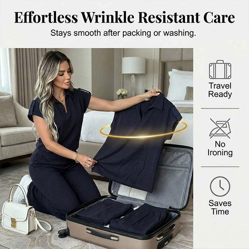 👗 50% OFF! 💥 Women's Casual Top & Pants 2-Piece Set – Chic, Wide-Leg, Gold Accents ✨