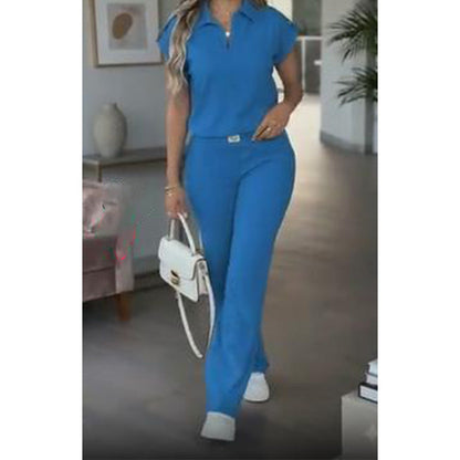 👗 50% OFF! 💥 Women's Casual Top & Pants 2-Piece Set – Chic, Wide-Leg, Gold Accents ✨