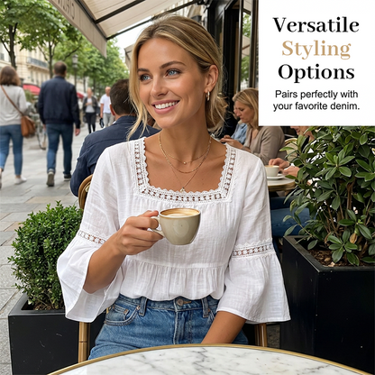 📢📢50% OFF !! ⏰Women's Boho Crochet Lace Blouse | Breathable Tiered Bell Sleeve Summer Top for Everyday Wear & Holidays✨