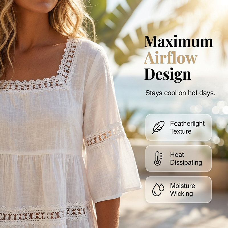 📢📢50% OFF !! ⏰Women's Boho Crochet Lace Blouse | Breathable Tiered Bell Sleeve Summer Top for Everyday Wear & Holidays✨