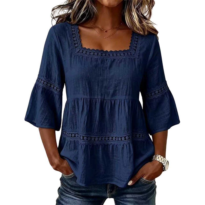 📢📢50% OFF !! ⏰Women's Boho Crochet Lace Blouse | Breathable Tiered Bell Sleeve Summer Top for Everyday Wear & Holidays✨