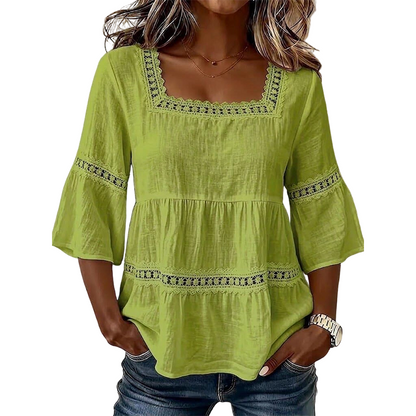 📢📢50% OFF !! ⏰Women's Boho Crochet Lace Blouse | Breathable Tiered Bell Sleeve Summer Top for Everyday Wear & Holidays✨